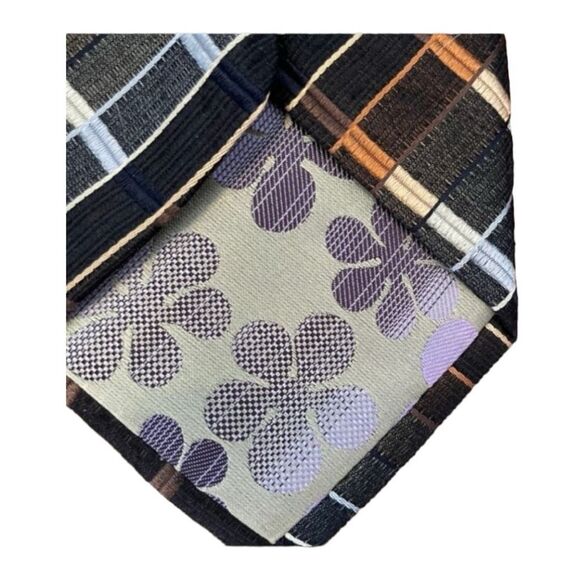 Roberto Villini Couture 100% Silk Neck Tie Brown Tan Silver Stripes Classic - Picture 2 of 5